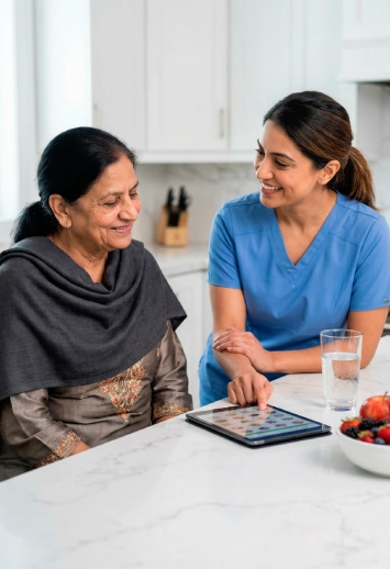 Caregiver helping a patient in a wheelchair recover at home